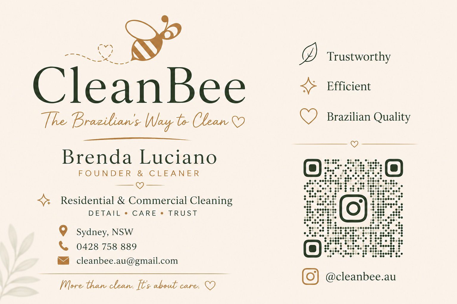 Clean Bee Home Solutions business card